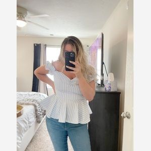 • Belle & Sky • Pin Stripe Fit- n- Flare Top Size Large